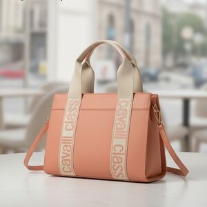 Cavalli Class Peach Shoulder Tote with Contrast Logo Straps